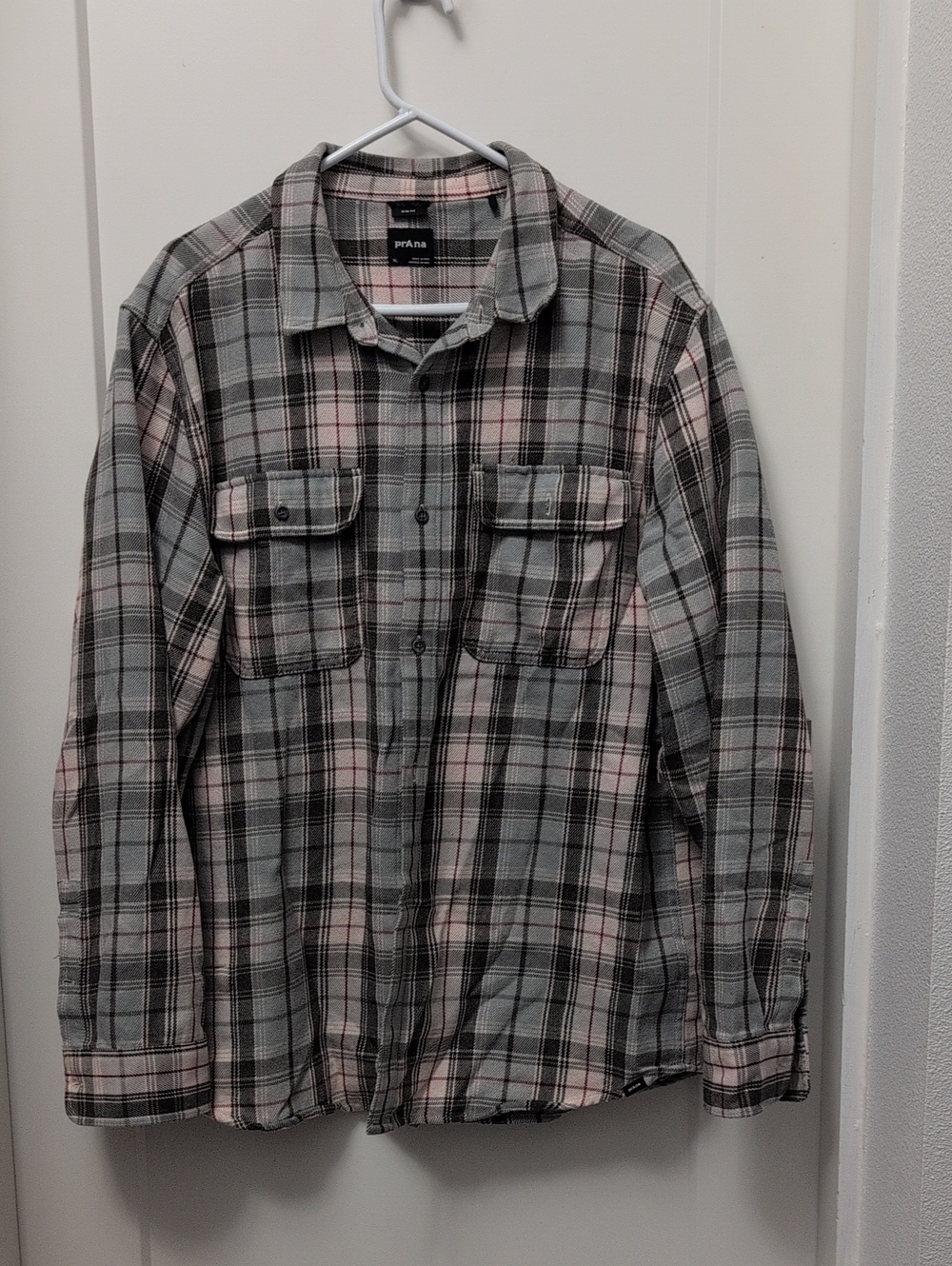 Prana Men's Gray and Pink Westbrook Flannel